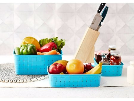 3 pcs blue Storage Baskets Set fororganizing fruit   vegetables or cosmetics For Discount